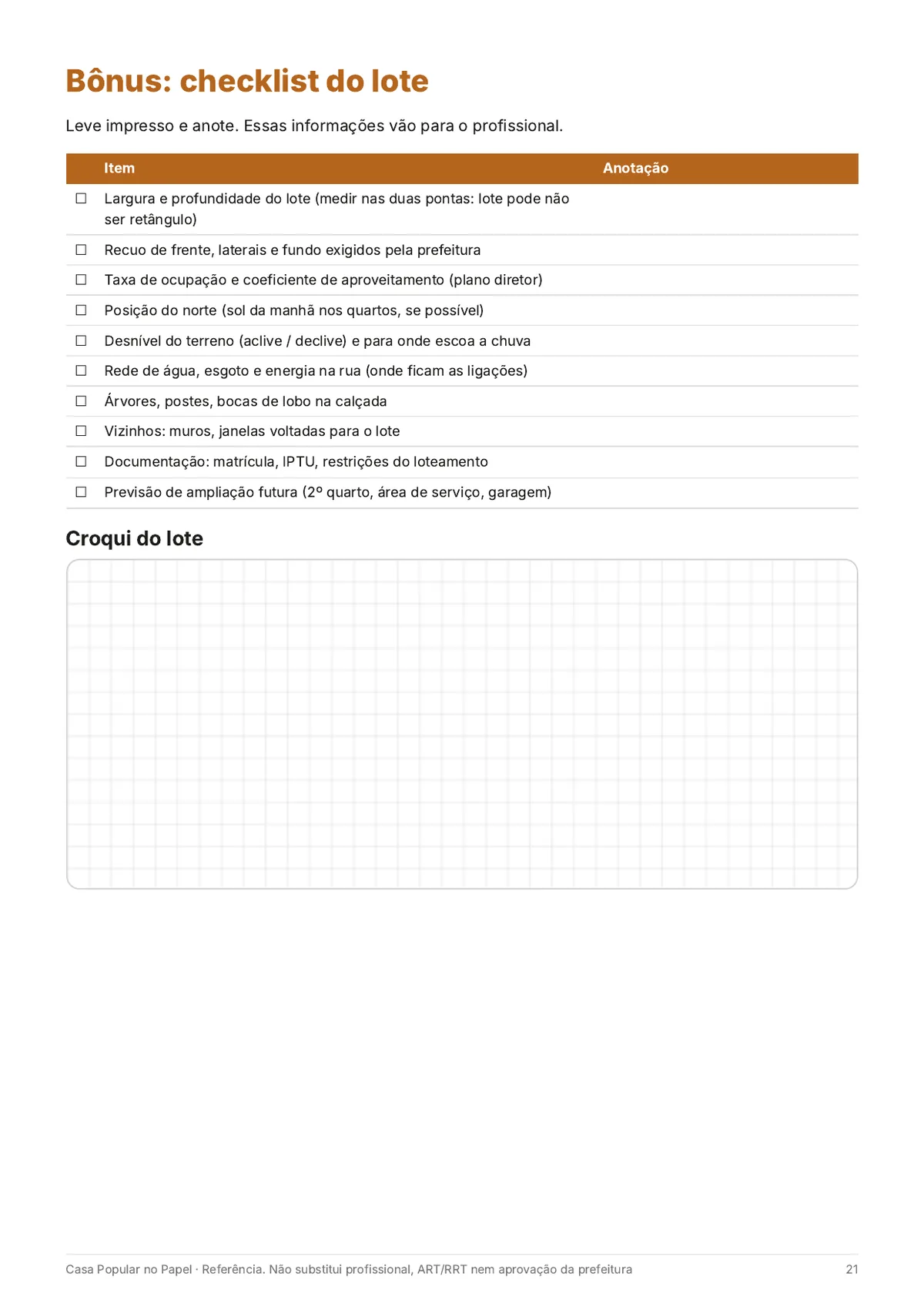 Página real do PDF Casa Popular no Papel: lista de conferência do lote