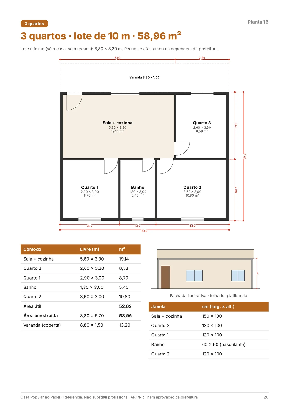Página real do PDF Casa Popular no Papel: planta de 3 quartos